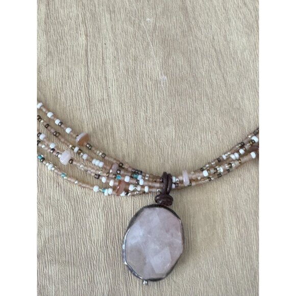 Tica Rose 925 Sterling Silver Rose Quartz Gemstone Beaded Multi-Strand Necklace - Picture 10 of 10